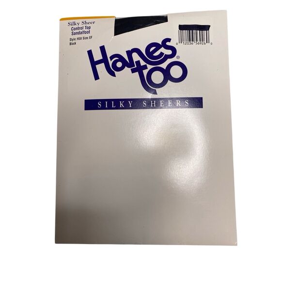 Hanes Too Silky Sheers Pantyhose Black Size EF Style H59 Control Top Sandalfoot - Picture 1 of 3